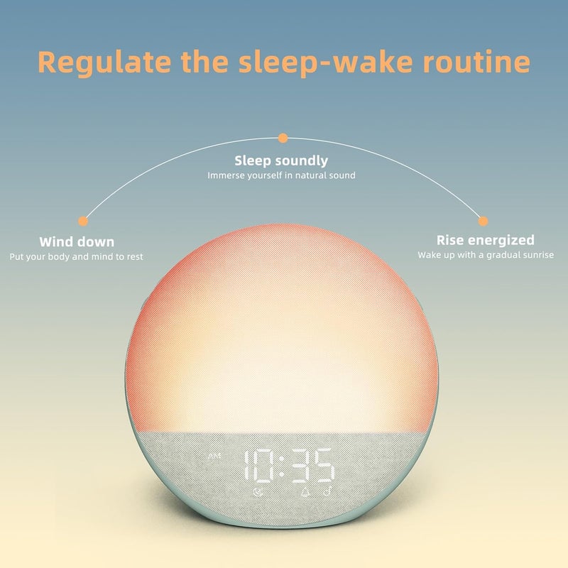 Odokee Sunrise Alarm Clock White Noise Machine: Natural Wake Up Light - Dimmable Clock with Bluetooth Speaker for Bedroom - 25 Sleep Sounds for Baby Adults Kids Sage Green - Image 5